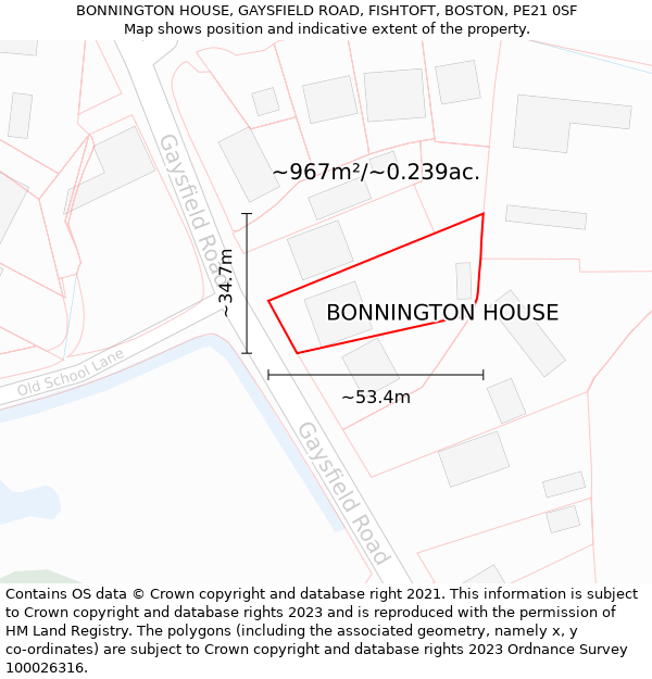 BONNINGTON HOUSE, GAYSFIELD ROAD, FISHTOFT, BOSTON, PE21 0SF: Plot and title map