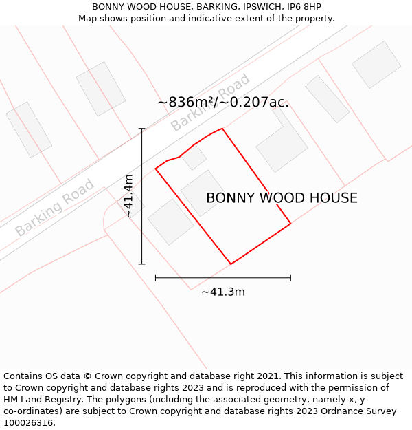 BONNY WOOD HOUSE, BARKING, IPSWICH, IP6 8HP: Plot and title map