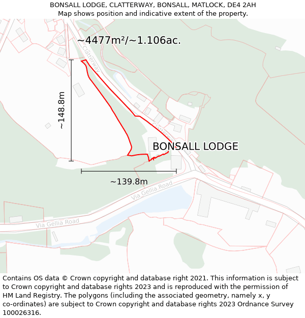BONSALL LODGE, CLATTERWAY, BONSALL, MATLOCK, DE4 2AH: Plot and title map