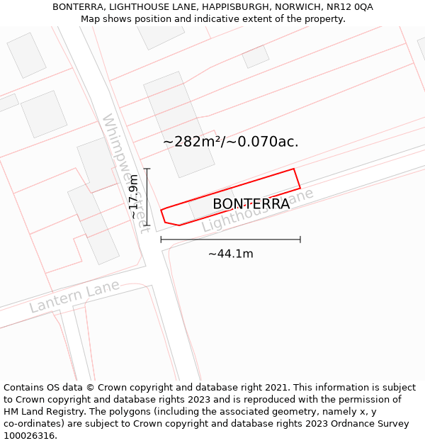 BONTERRA, LIGHTHOUSE LANE, HAPPISBURGH, NORWICH, NR12 0QA: Plot and title map