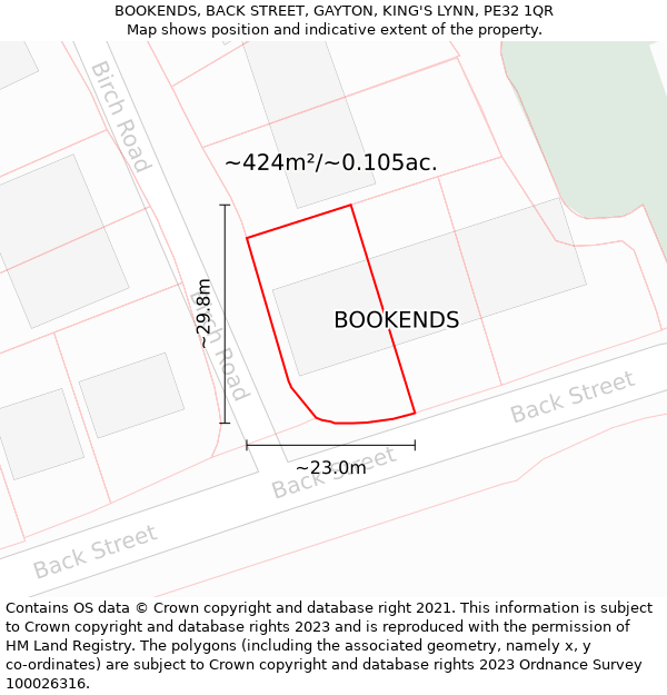 BOOKENDS, BACK STREET, GAYTON, KING'S LYNN, PE32 1QR: Plot and title map