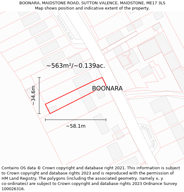 BOONARA, MAIDSTONE ROAD, SUTTON VALENCE, MAIDSTONE, ME17 3LS: Plot and title map