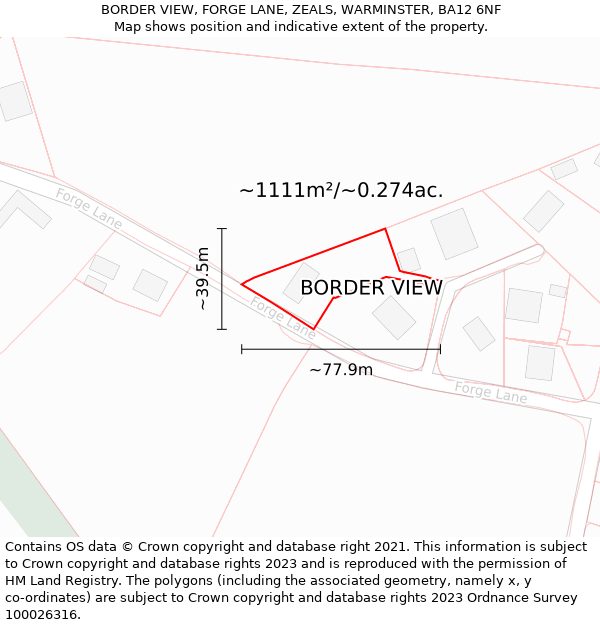 BORDER VIEW, FORGE LANE, ZEALS, WARMINSTER, BA12 6NF: Plot and title map