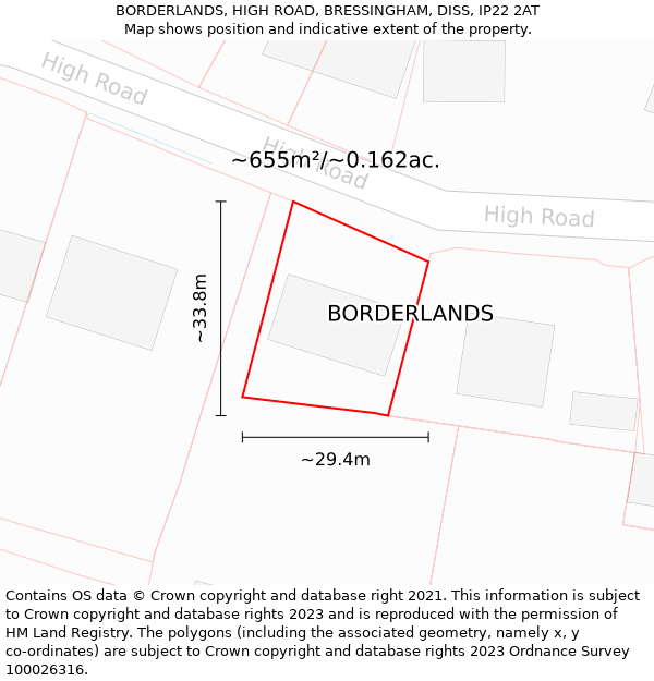 BORDERLANDS, HIGH ROAD, BRESSINGHAM, DISS, IP22 2AT: Plot and title map
