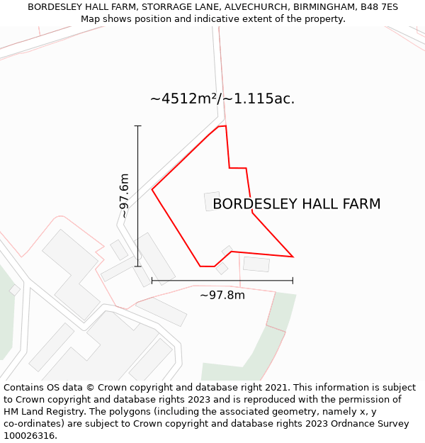 BORDESLEY HALL FARM, STORRAGE LANE, ALVECHURCH, BIRMINGHAM, B48 7ES: Plot and title map