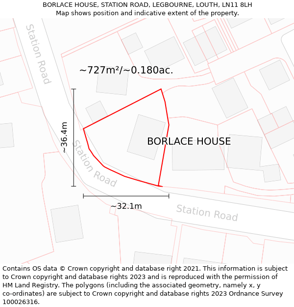 BORLACE HOUSE, STATION ROAD, LEGBOURNE, LOUTH, LN11 8LH: Plot and title map