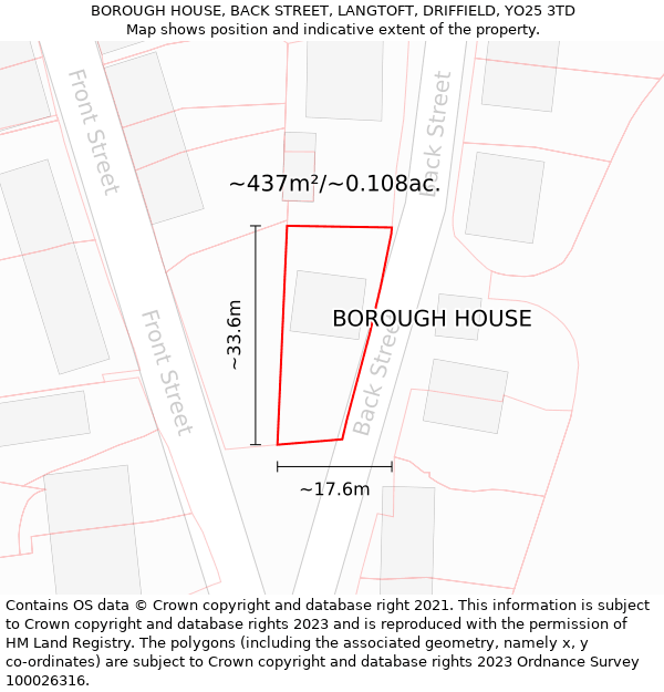 BOROUGH HOUSE, BACK STREET, LANGTOFT, DRIFFIELD, YO25 3TD: Plot and title map