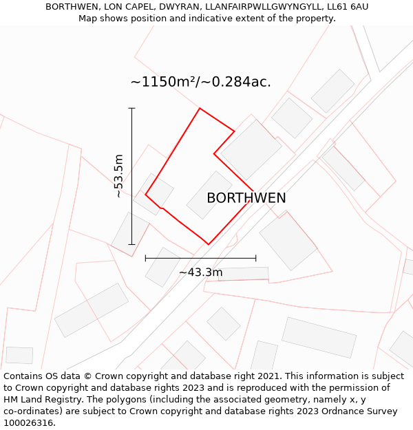 BORTHWEN, LON CAPEL, DWYRAN, LLANFAIRPWLLGWYNGYLL, LL61 6AU: Plot and title map