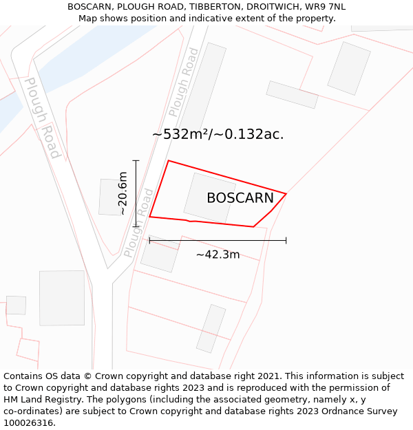 BOSCARN, PLOUGH ROAD, TIBBERTON, DROITWICH, WR9 7NL: Plot and title map