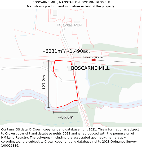 BOSCARNE MILL, NANSTALLON, BODMIN, PL30 5LB: Plot and title map