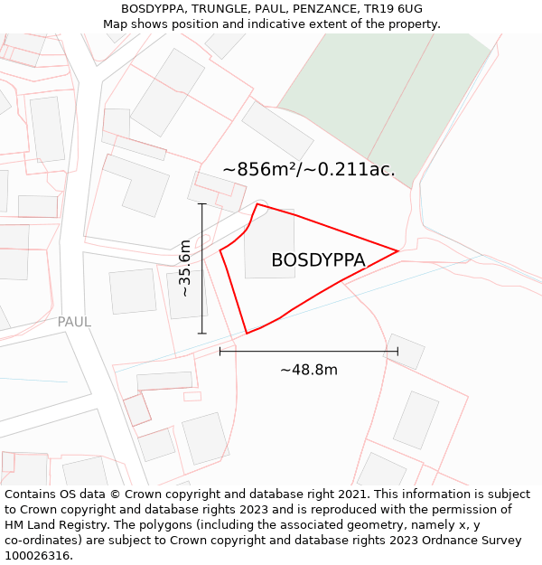 BOSDYPPA, TRUNGLE, PAUL, PENZANCE, TR19 6UG: Plot and title map