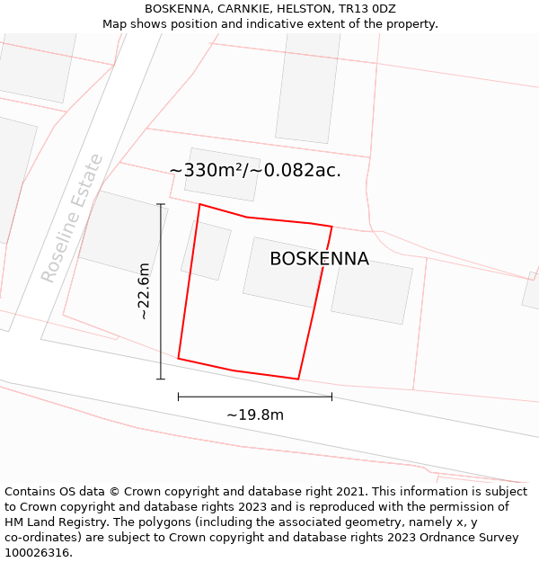 BOSKENNA, CARNKIE, HELSTON, TR13 0DZ: Plot and title map