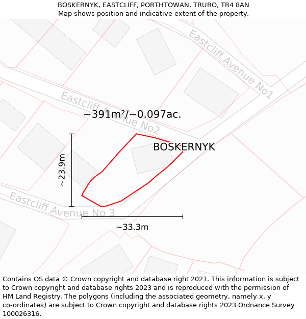 BOSKERNYK, EASTCLIFF, PORTHTOWAN, TRURO, TR4 8AN: Plot and title map