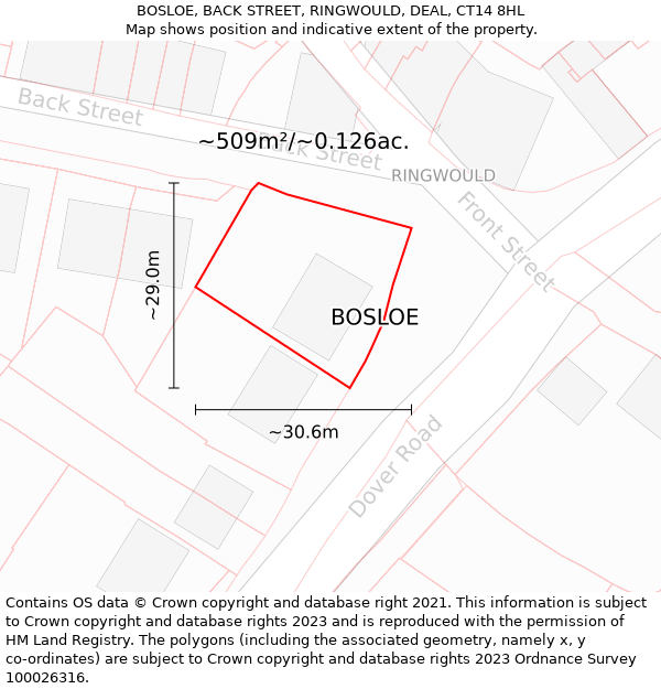 BOSLOE, BACK STREET, RINGWOULD, DEAL, CT14 8HL: Plot and title map