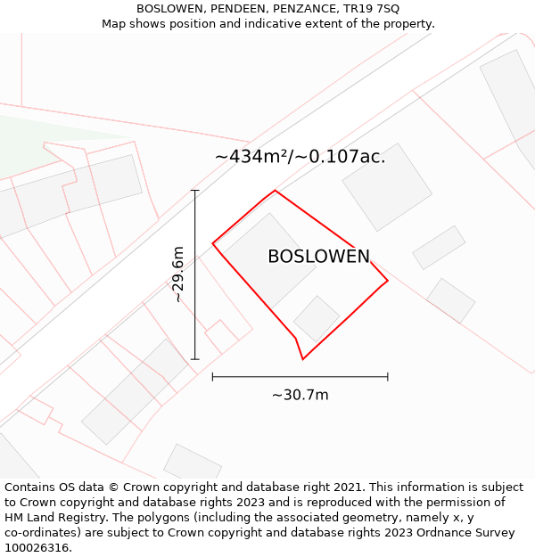 BOSLOWEN, PENDEEN, PENZANCE, TR19 7SQ: Plot and title map