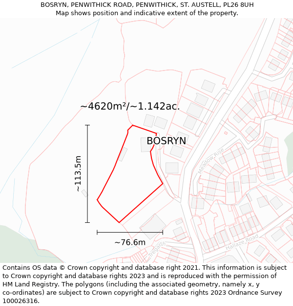 BOSRYN, PENWITHICK ROAD, PENWITHICK, ST. AUSTELL, PL26 8UH: Plot and title map