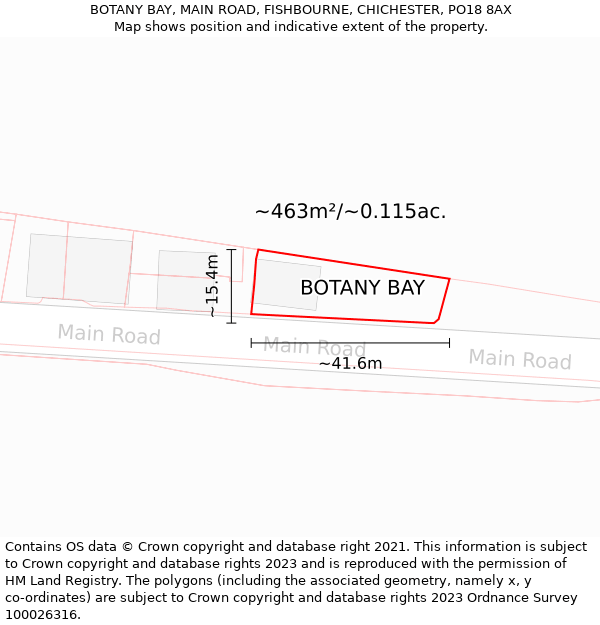 BOTANY BAY, MAIN ROAD, FISHBOURNE, CHICHESTER, PO18 8AX: Plot and title map