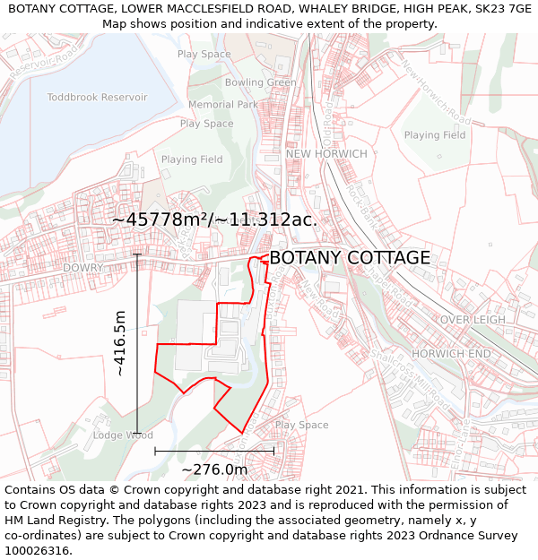 BOTANY COTTAGE, LOWER MACCLESFIELD ROAD, WHALEY BRIDGE, HIGH PEAK, SK23 7GE: Plot and title map