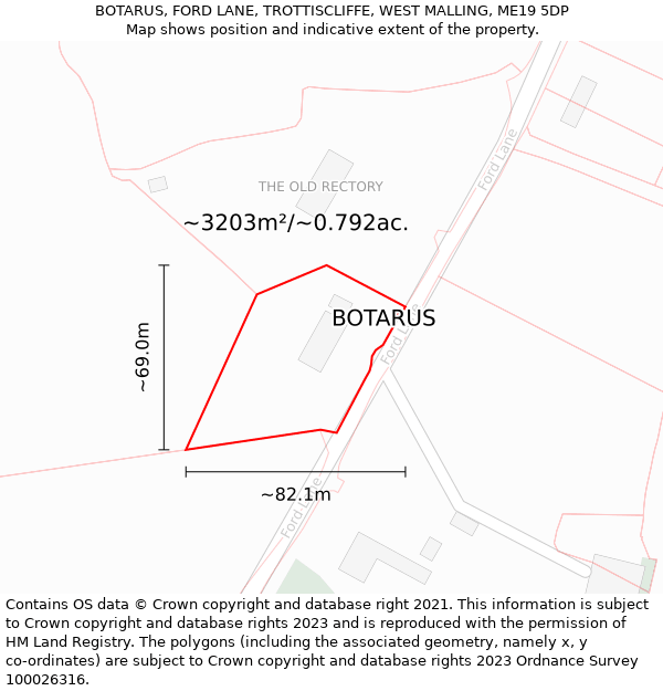 BOTARUS, FORD LANE, TROTTISCLIFFE, WEST MALLING, ME19 5DP: Plot and title map