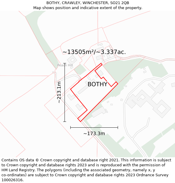 BOTHY, CRAWLEY, WINCHESTER, SO21 2QB: Plot and title map