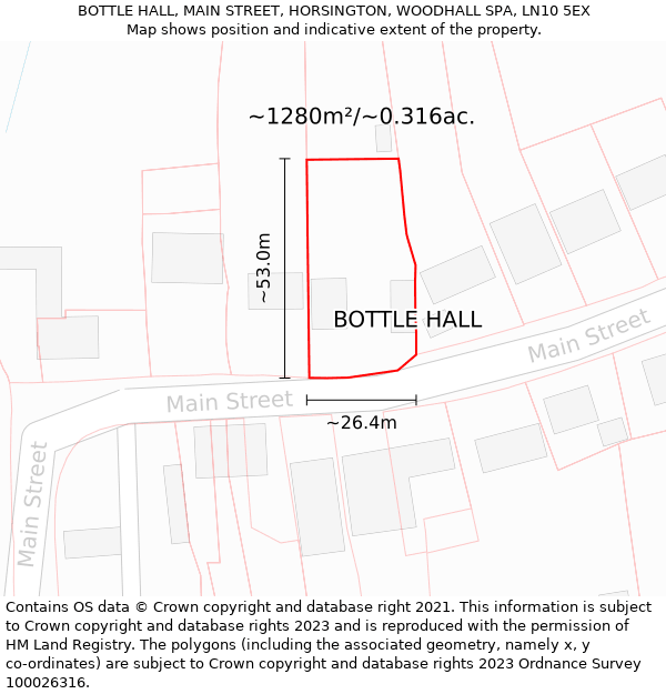 BOTTLE HALL, MAIN STREET, HORSINGTON, WOODHALL SPA, LN10 5EX: Plot and title map