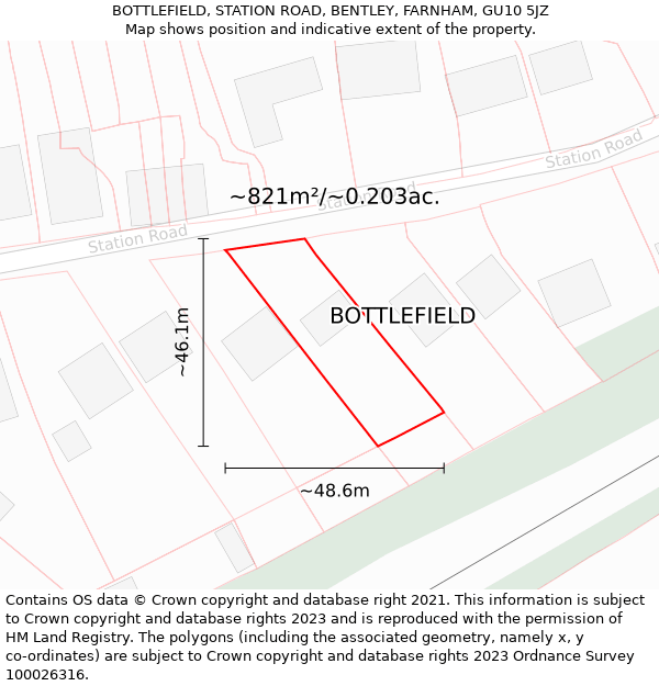 BOTTLEFIELD, STATION ROAD, BENTLEY, FARNHAM, GU10 5JZ: Plot and title map