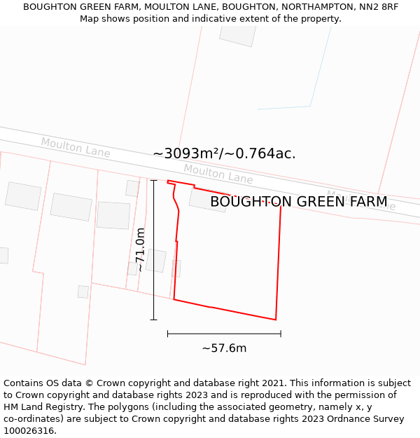 BOUGHTON GREEN FARM, MOULTON LANE, BOUGHTON, NORTHAMPTON, NN2 8RF: Plot and title map