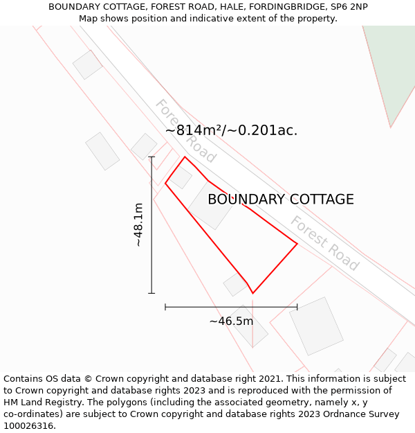 BOUNDARY COTTAGE, FOREST ROAD, HALE, FORDINGBRIDGE, SP6 2NP: Plot and title map