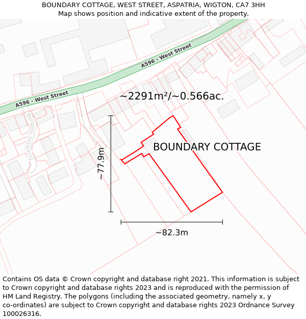 BOUNDARY COTTAGE, WEST STREET, ASPATRIA, WIGTON, CA7 3HH: Plot and title map