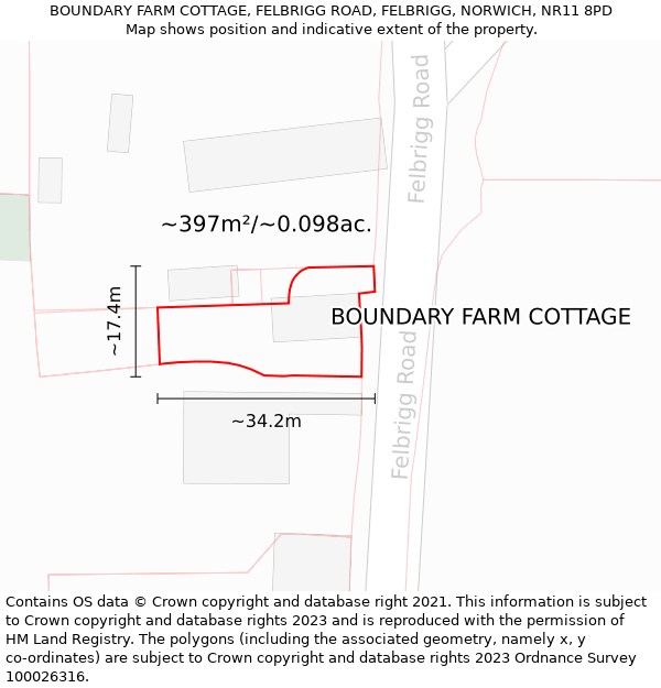 BOUNDARY FARM COTTAGE, FELBRIGG ROAD, FELBRIGG, NORWICH, NR11 8PD: Plot and title map