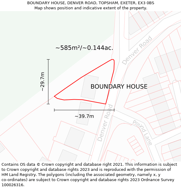 BOUNDARY HOUSE, DENVER ROAD, TOPSHAM, EXETER, EX3 0BS: Plot and title map