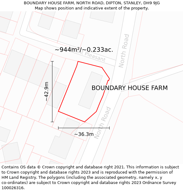 BOUNDARY HOUSE FARM, NORTH ROAD, DIPTON, STANLEY, DH9 9JG: Plot and title map