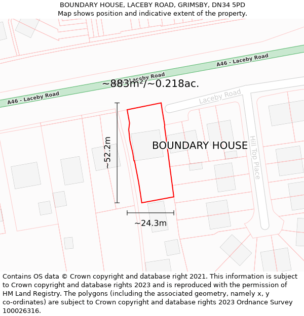 BOUNDARY HOUSE, LACEBY ROAD, GRIMSBY, DN34 5PD: Plot and title map