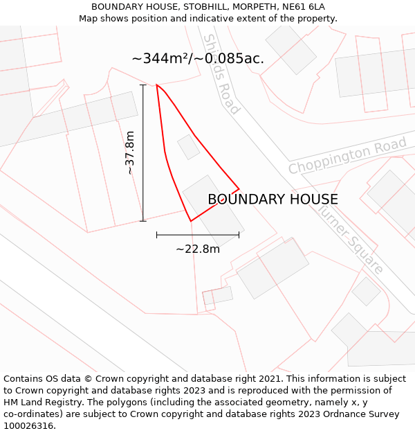 BOUNDARY HOUSE, STOBHILL, MORPETH, NE61 6LA: Plot and title map