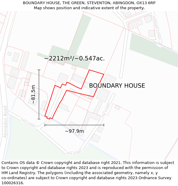 BOUNDARY HOUSE, THE GREEN, STEVENTON, ABINGDON, OX13 6RP: Plot and title map