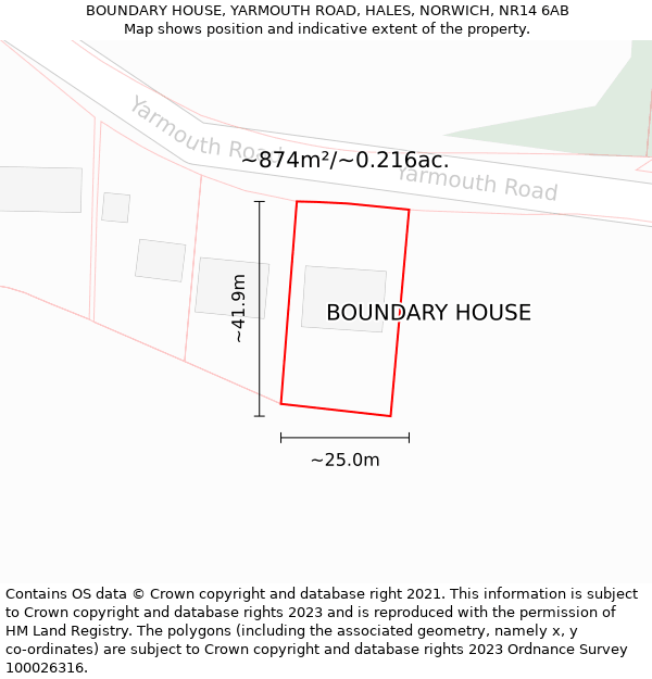 BOUNDARY HOUSE, YARMOUTH ROAD, HALES, NORWICH, NR14 6AB: Plot and title map