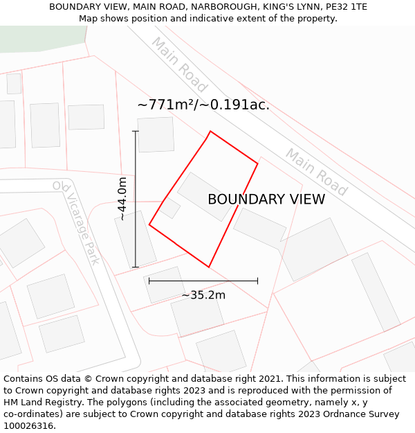 BOUNDARY VIEW, MAIN ROAD, NARBOROUGH, KING'S LYNN, PE32 1TE: Plot and title map