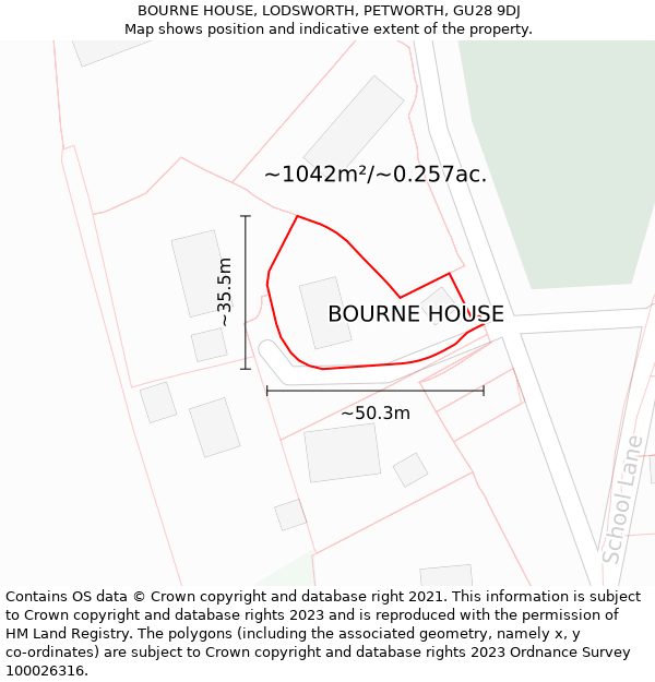 BOURNE HOUSE, LODSWORTH, PETWORTH, GU28 9DJ: Plot and title map