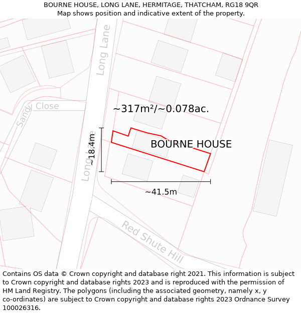 BOURNE HOUSE, LONG LANE, HERMITAGE, THATCHAM, RG18 9QR: Plot and title map