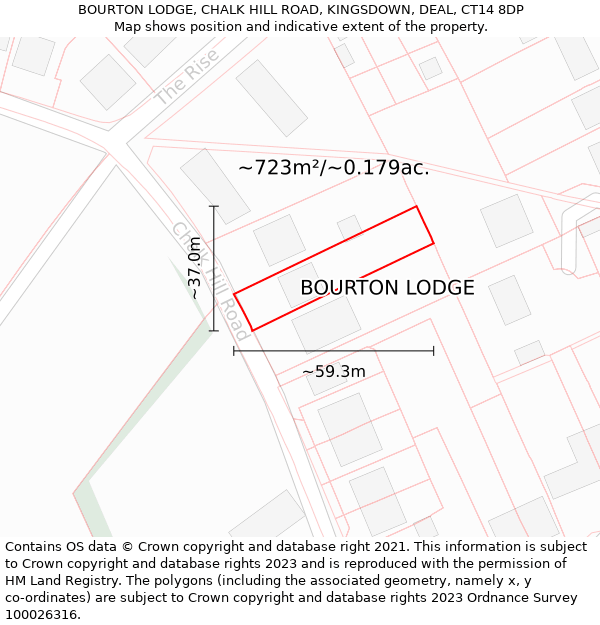 BOURTON LODGE, CHALK HILL ROAD, KINGSDOWN, DEAL, CT14 8DP: Plot and title map