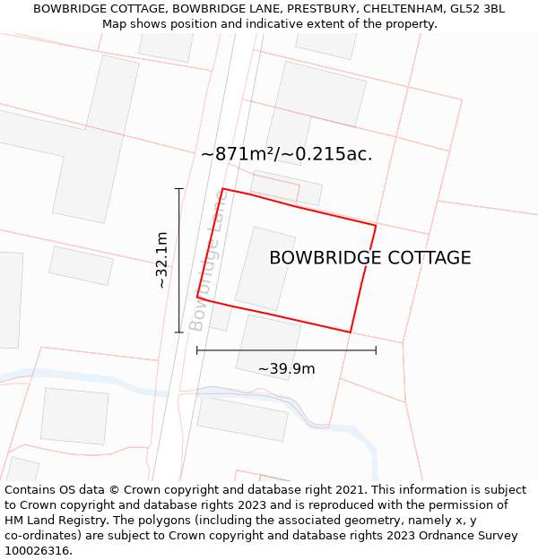 BOWBRIDGE COTTAGE, BOWBRIDGE LANE, PRESTBURY, CHELTENHAM, GL52 3BL: Plot and title map