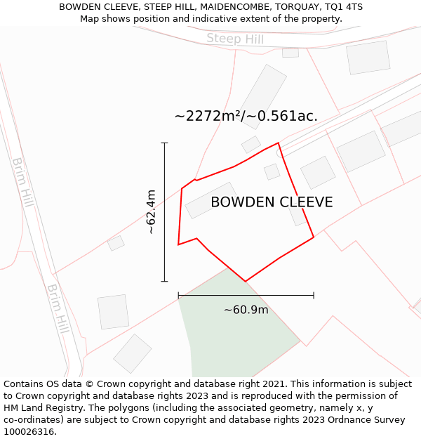 BOWDEN CLEEVE, STEEP HILL, MAIDENCOMBE, TORQUAY, TQ1 4TS: Plot and title map