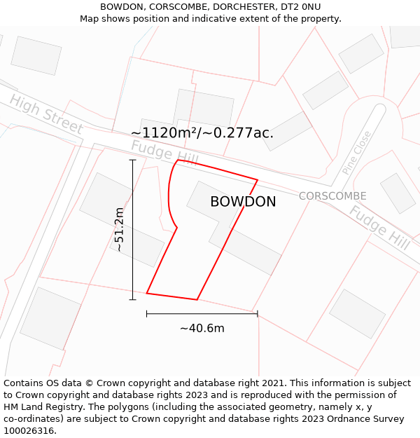 BOWDON, CORSCOMBE, DORCHESTER, DT2 0NU: Plot and title map