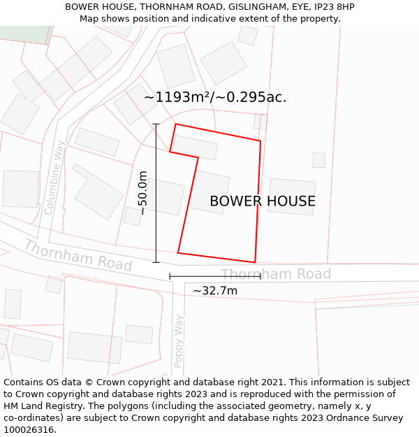 BOWER HOUSE, THORNHAM ROAD, GISLINGHAM, EYE, IP23 8HP: Plot and title map