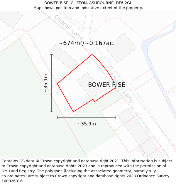 BOWER RISE, CLIFTON, ASHBOURNE, DE6 2GL: Plot and title map