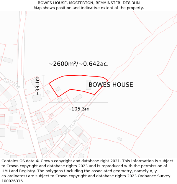 BOWES HOUSE, MOSTERTON, BEAMINSTER, DT8 3HN: Plot and title map