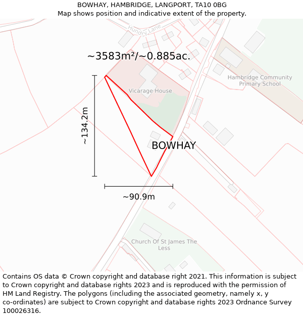 BOWHAY, HAMBRIDGE, LANGPORT, TA10 0BG: Plot and title map