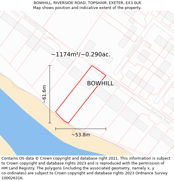 BOWHILL, RIVERSIDE ROAD, TOPSHAM, EXETER, EX3 0LR: Plot and title map