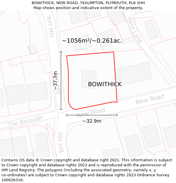 BOWITHICK, NEW ROAD, YEALMPTON, PLYMOUTH, PL8 2HH: Plot and title map