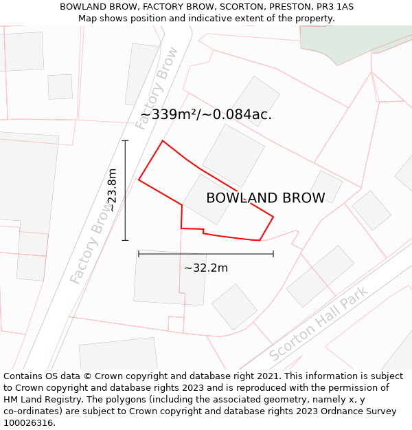 BOWLAND BROW, FACTORY BROW, SCORTON, PRESTON, PR3 1AS: Plot and title map
